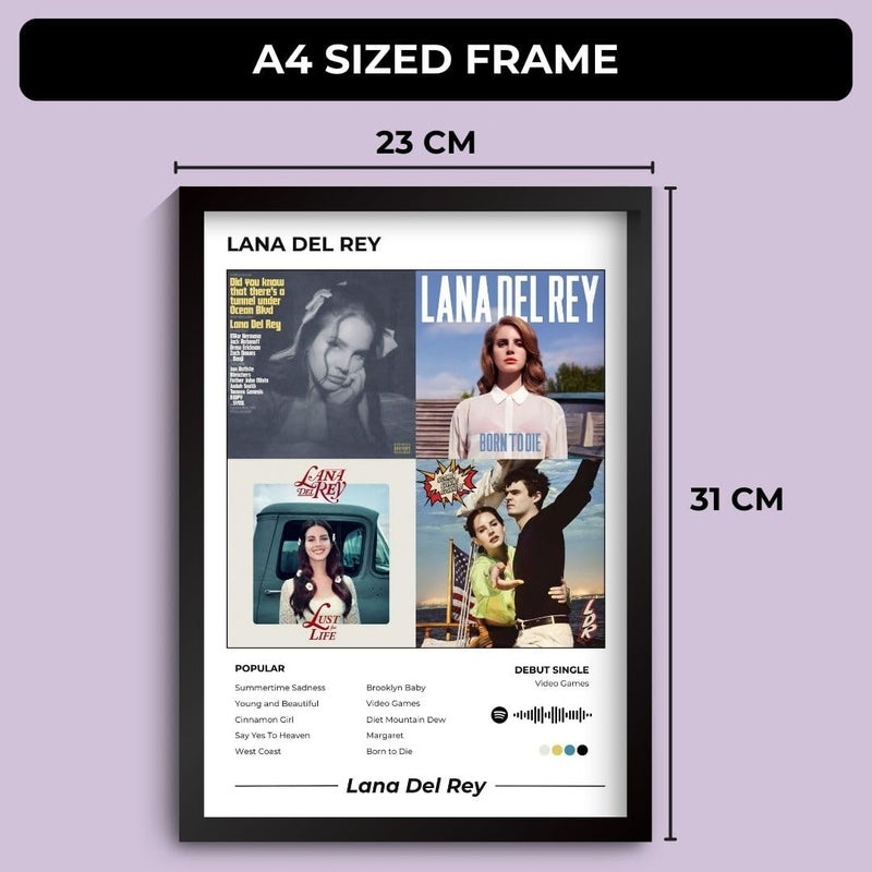 Funk You Store Lana Del Rey Poster | Framed A4 Poster | Summertime Sadness, Born to Die, Lust for Life | 31 x 23 cm | Sleek Aesthetic Frame for Wall, Room Decor, Gifting, Study Table (Lana Del Rey) - Image 2