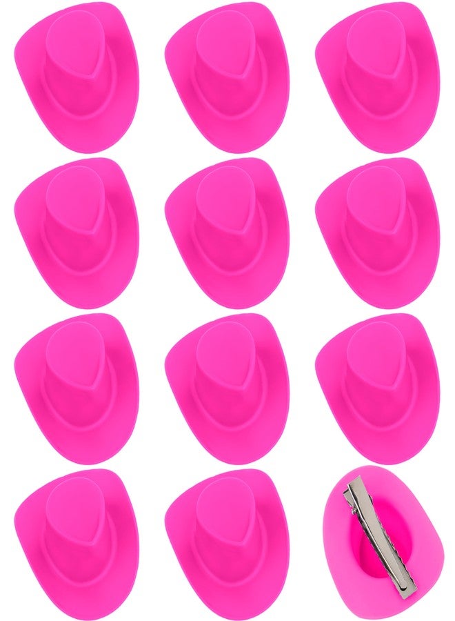 Framendino, 12 Pack Mini Western Cowboy Hat Hair Clip Pink Barrettes for Clothing Decoration - Image 1
