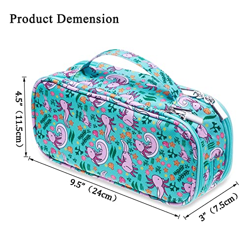 LParkin Axolotl Pencil Case Super Large Capacity 3 Compartments Canvas Pencil Box Kawaii Makeup Bag Cute Axolotl Gifts for Students Teen Boys Girls - Image 4