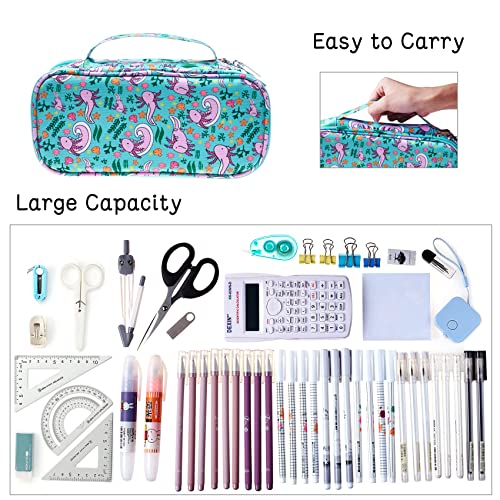 LParkin Axolotl Pencil Case Super Large Capacity 3 Compartments Canvas Pencil Box Kawaii Makeup Bag Cute Axolotl Gifts for Students Teen Boys Girls - Image 2