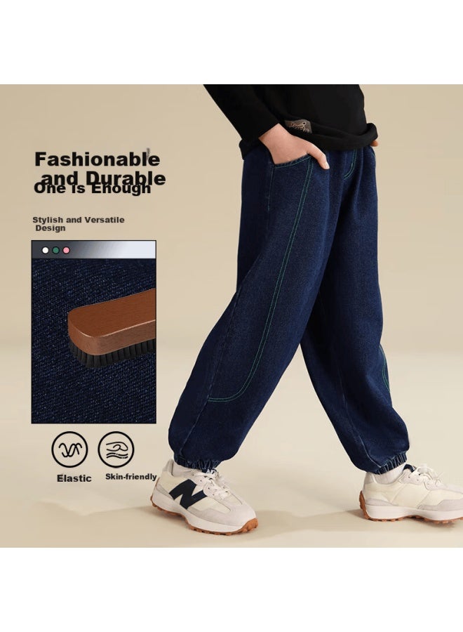 Classic Teddy Boys' Denim Jeans Casual Versatile Long Pants Fashion Blue Size 130 - Image 2