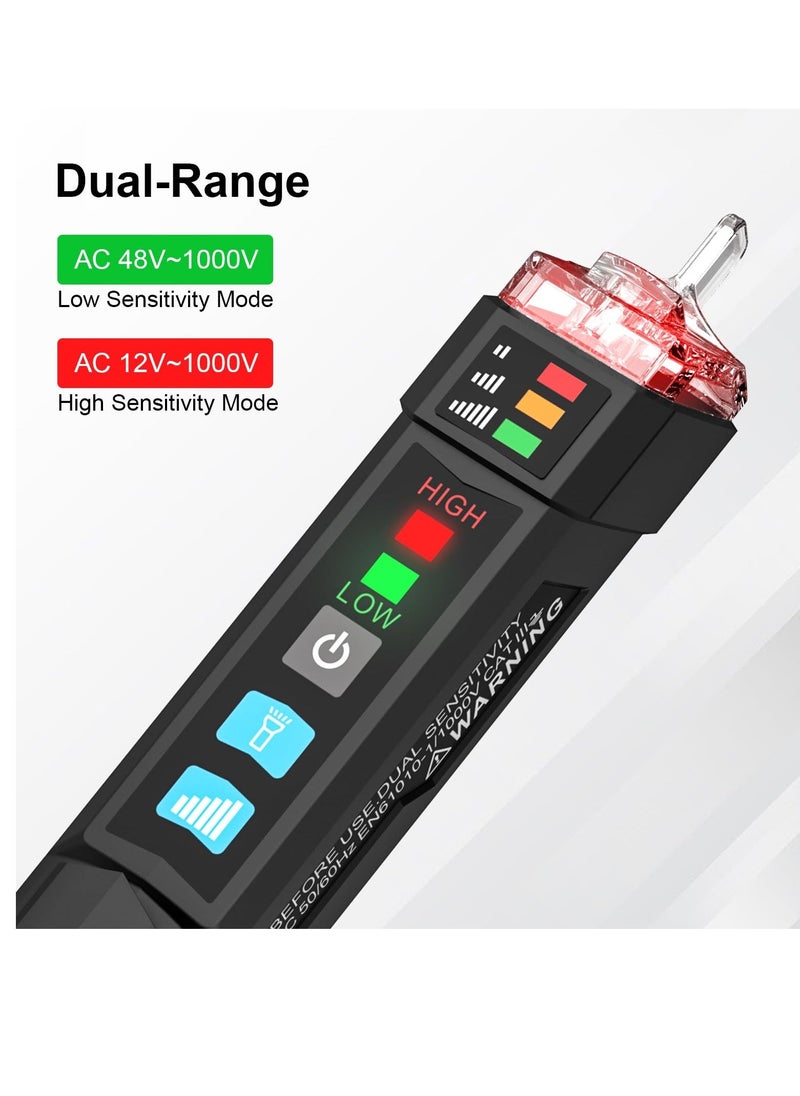 Voltage Tester, Alert Detector with Sound and Light Alarm, Flashlight, Wire Breakpoint Finder, Portable Non-contact AC Voltage Tester, with Dual Range AC 12V-1000V/48V-1000V - Image 3