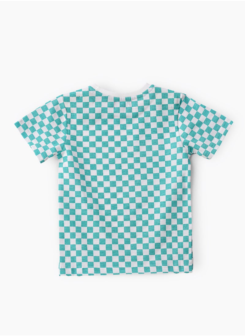JAM Vibrant Checkered Cotton T-Shirt for Boys - Teal  - Image 2