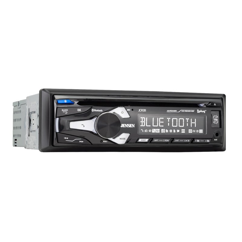 Jensen JCR311 10-Character LCD Single DIN Car Stereo Radio CD Player Push to Talk Assistant Bluetooth Hands Free Calling & Music Streaming AM/FM Radio USB Playback & Charging - Image 1
