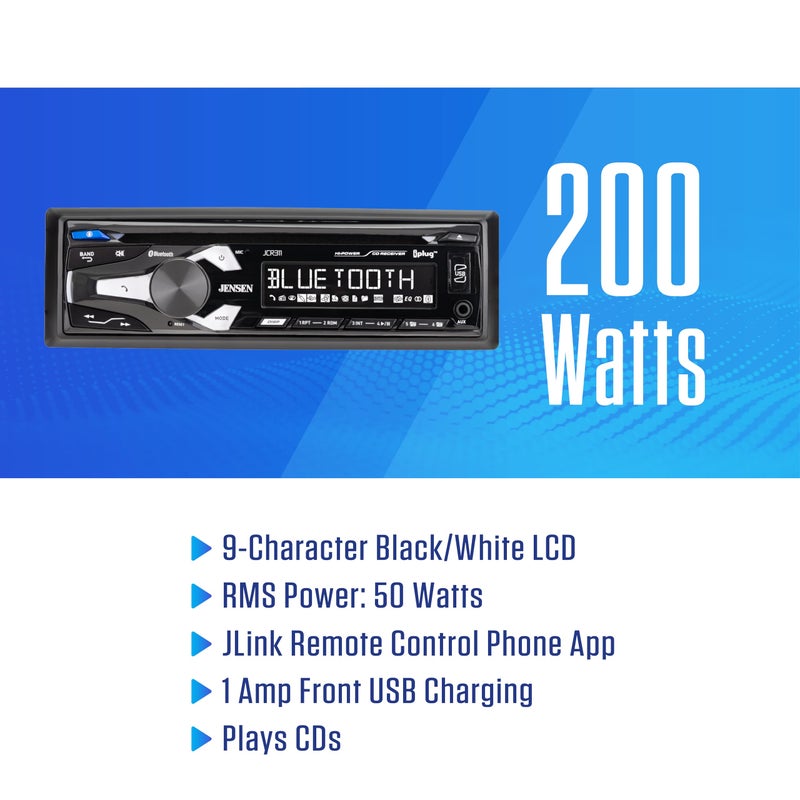 Jensen JCR311 10-Character LCD Single DIN Car Stereo Radio CD Player Push to Talk Assistant Bluetooth Hands Free Calling & Music Streaming AM/FM Radio USB Playback & Charging - Image 2