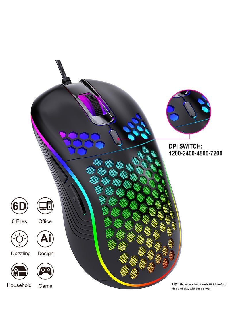Honeycomb Gaming Mouse - Light Weight RGB PC Mouse - 65 g PC Accessories - USB Mouse Wired - Matte Black Wired Gaming Mouse - Image 4