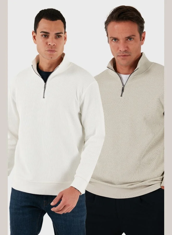 بوراتي بلوزات رجالية قطنية بياقة واقفة وسحاب نصفي عبوة من قطعتين