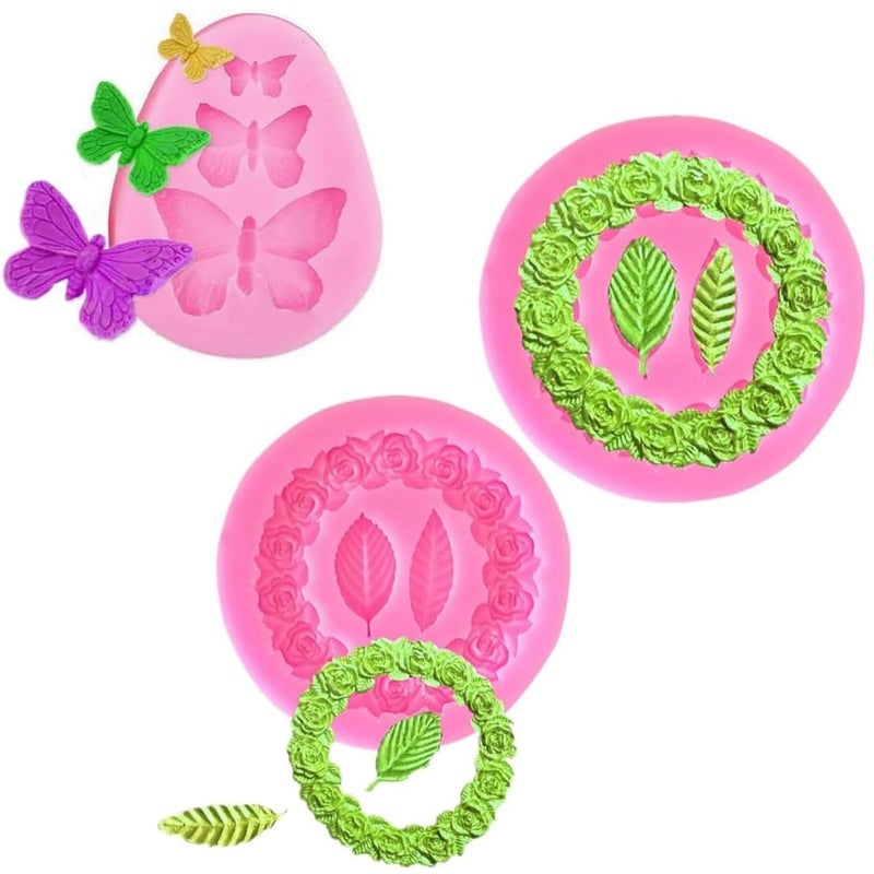 Skytail Butterfly & Rose Leaf Garland Silicone Fondant Mould for Candle Waxmelts Fondant Chocolate Candy Cake Decoration Jelly Cookie Cupcake Topper Ice Cube Sugarpaste Clay Resinart Jewelry Charms - Image 1
