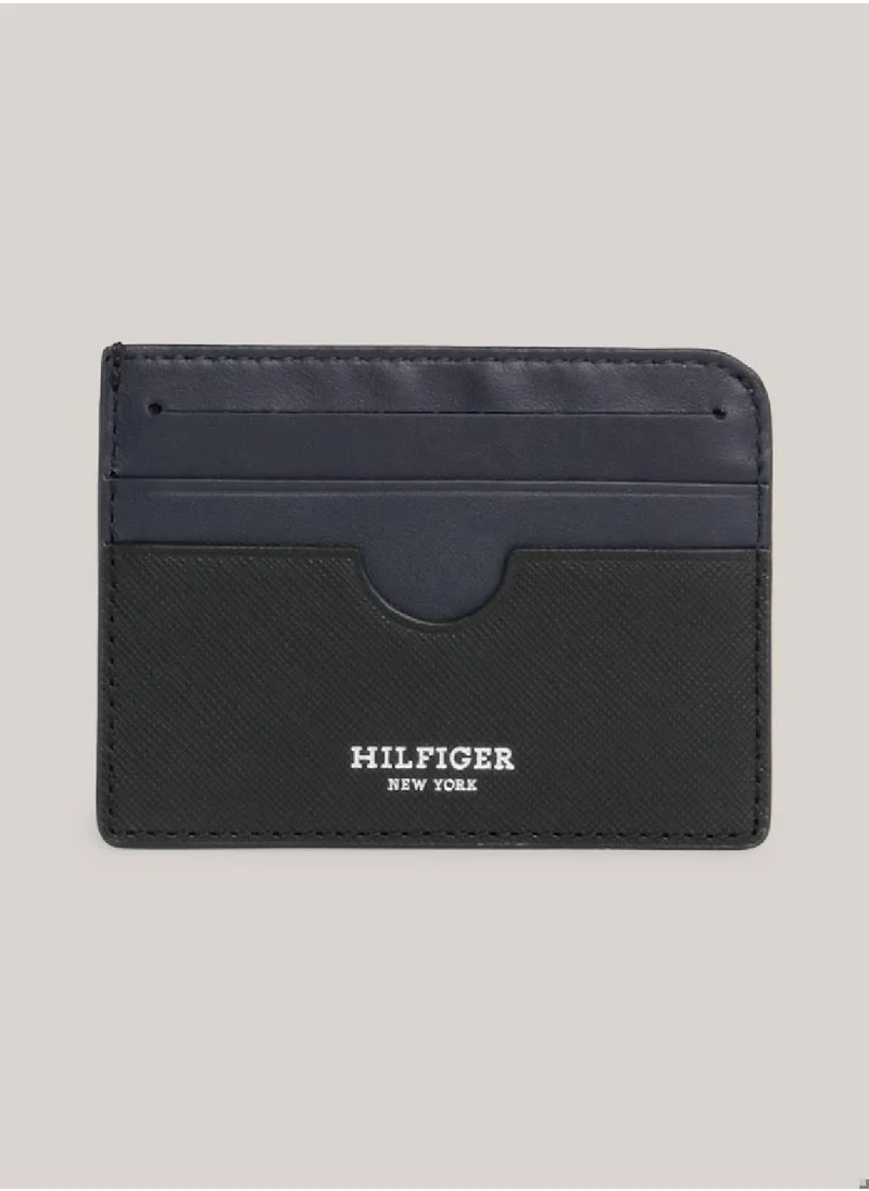 TOMMY HILFIGER Men's Leather Logo Credit Card Holder -  Saffiano leather, Black