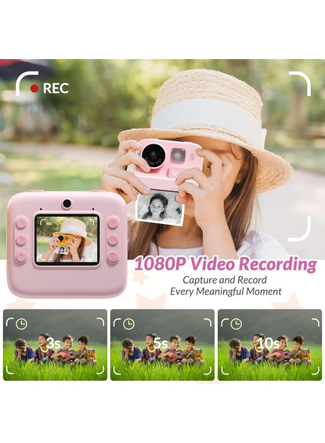 زيترا كاميرا الطباعة الفورية للأطفال ، 48MP الرقمية مع حبر صفر ، فيديو Selfie 1080P ، بطاقة TF 32G ، هدايا لعب للبنات الأولاد 3-12 ، عيد الميلاد / عيد الميلاد / العطلة (الوردي) - Image 3
