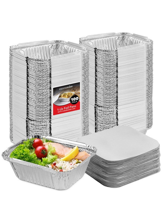 Stock Your Home Stock Your Home 1 Lb Aluminum Pans with Lids (100 Pack) - Food Containers with Cardboard Lids - Disposable & Recyclable Takeout Trays with Lids - to Go Containers for Restaurants, Catering, Delis - Image 1