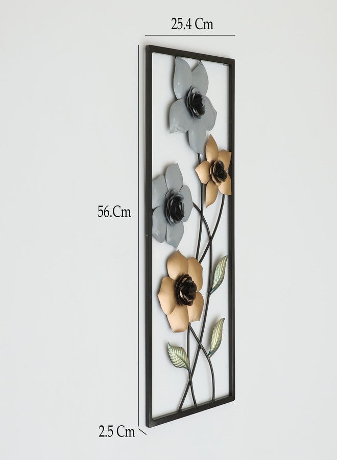 vedas Multicolor Metal Rectangular Madhav Flower Wall Frame, Wall Decor Mounted Hanging Sculpture Wall Art for Living Room Bedroom, Dining Room, Hallway, Hotel Office Entryway, Home Decor (Size: 10 X 22 Inches) - Image 3