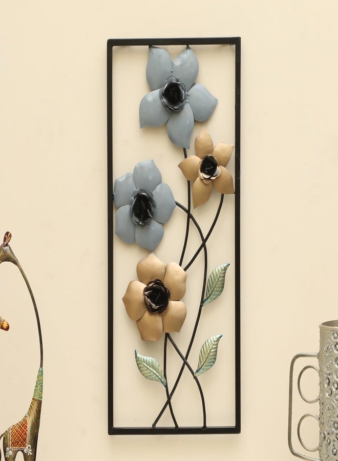 vedas Multicolor Metal Rectangular Madhav Flower Wall Frame, Wall Decor Mounted Hanging Sculpture Wall Art for Living Room Bedroom, Dining Room, Hallway, Hotel Office Entryway, Home Decor (Size: 10 X 22 Inches) - Image 1