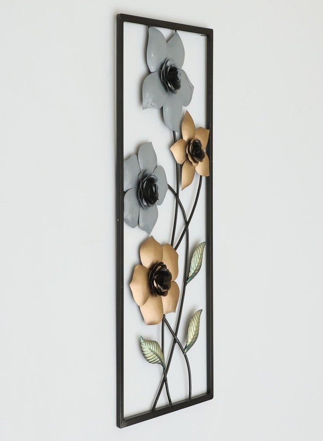 vedas Multicolor Metal Rectangular Madhav Flower Wall Frame, Wall Decor Mounted Hanging Sculpture Wall Art for Living Room Bedroom, Dining Room, Hallway, Hotel Office Entryway, Home Decor (Size: 10 X 22 Inches) - Image 2