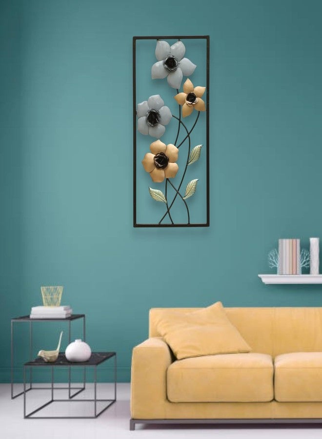 vedas Multicolor Metal Rectangular Madhav Flower Wall Frame, Wall Decor Mounted Hanging Sculpture Wall Art for Living Room Bedroom, Dining Room, Hallway, Hotel Office Entryway, Home Decor (Size: 10 X 22 Inches) - Image 5