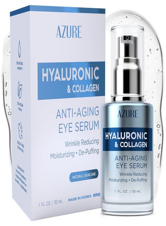 Azure Cosmetics AZURE Hyaluronic & Collagen Anti Aging Eye Serum - Moisturizing, Replenishing & De-Puffing | Reduces Wrinkles, Fine Lines & Under Eye Bags | Locks In Moisture Hydrating Skin | Made in Korea - 30mL - Image 1