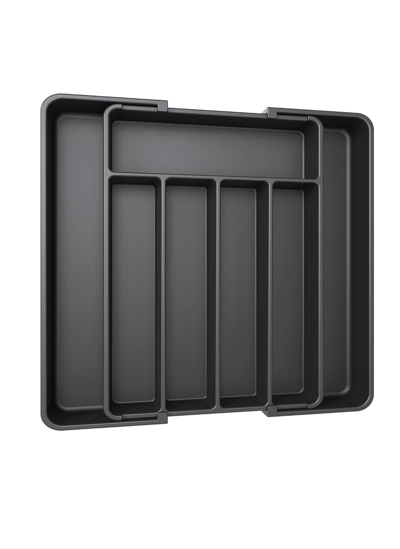 SYOSI Silverware Organizer Expandable Kitchen Drawer Organizer Adjustable Utensil Organizer Cutlery Drawer Organizer for Forks and Knives with Grooved Drawer Dividers for Flatware Kitchen Utensils Black  - Image 1
