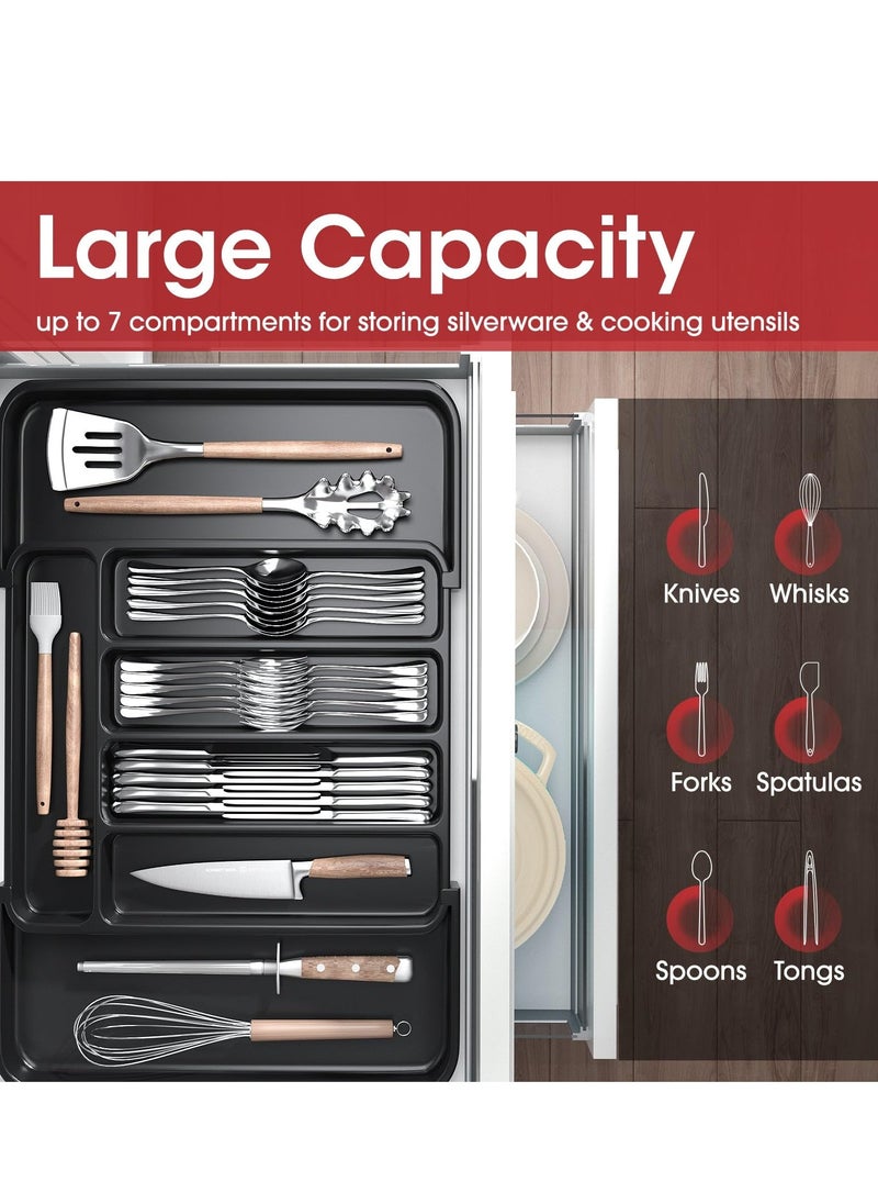 SYOSI Silverware Organizer Expandable Kitchen Drawer Organizer Adjustable Utensil Organizer Cutlery Drawer Organizer for Forks and Knives with Grooved Drawer Dividers for Flatware Kitchen Utensils Black  - Image 3