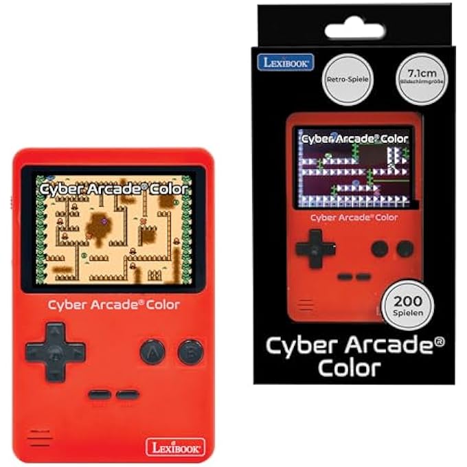 , CYBER ARCADE COLOR, PORTABLE RETRO GAMES CONSOLE, 200 GAMES OF ACTION, SPORT, RACING, PUZZLES AND MORE, 2.8" LCD COLOUR DISPLAY, RED, JL2389 - Image 1