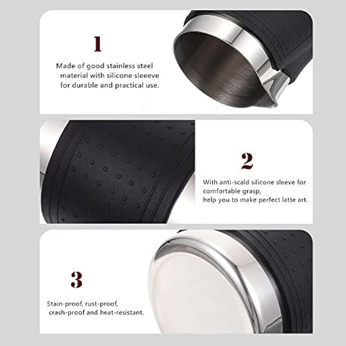 SYOSI Espresso Milk Frothing Pitcher Stainless Steel Milk Frothing Pitcher 12Oz350Ml Coffee Milk Frother Cup With Heat Resistant Silicone Grip Pads For Espresso Machine Milk Frother Latte Art Silver - Image 5