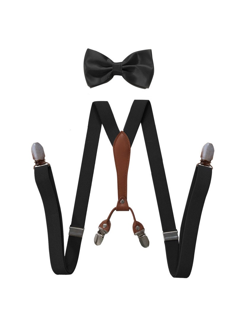 Generic Fashionable Trendy Unisex Elastic Adjustable Suspenders Anti-slip Universal Bib Pants For Adults Kids Loose Fitting Black 
