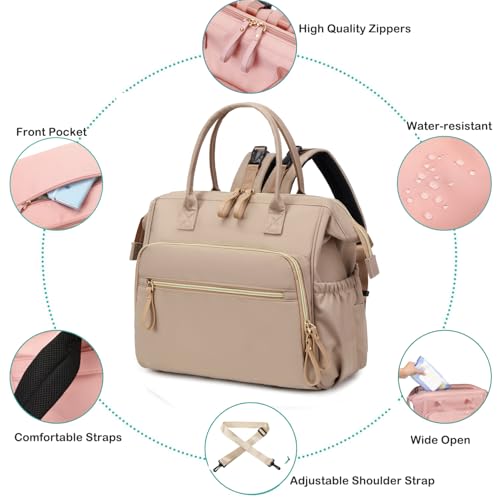 LORADI Convertible Diaper Bag Tote, Wide Open Top 14 Pockets Stylish Baby Diaper Bag with Stroller Buckle, Water-resistant (Mocha Mousse, Large) - Image 4