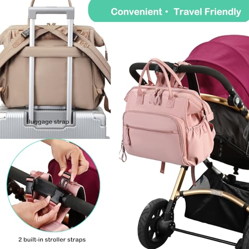 LORADI Convertible Diaper Bag Tote, Wide Open Top 14 Pockets Stylish Baby Diaper Bag with Stroller Buckle, Water-resistant (Mocha Mousse, Large) - Image 5