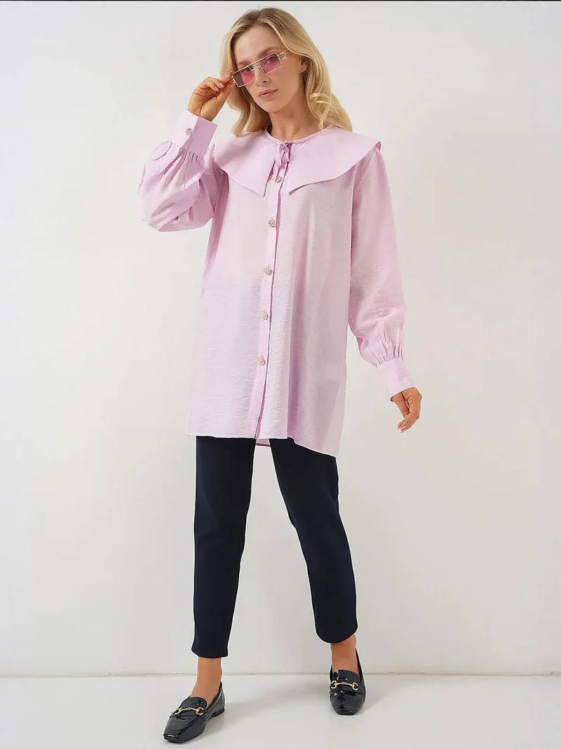 BIG DART BDART Long Loose Fit Blouse with Baby Collar and Bow Detail