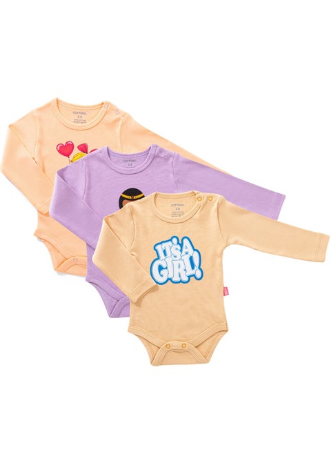 Pack of 3 Cotton Long Sleeve Bodysuit for Baby