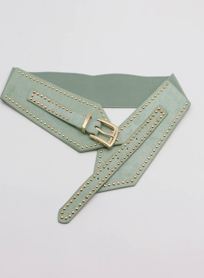 ZYALTFDC Women Wide Elastic Belts Chunky Stretchy Thick Belts for Women Dress Retro Cinch Girdle Vintage Waistband, Green, Suit for waist size 32"-43.5" - Image 3