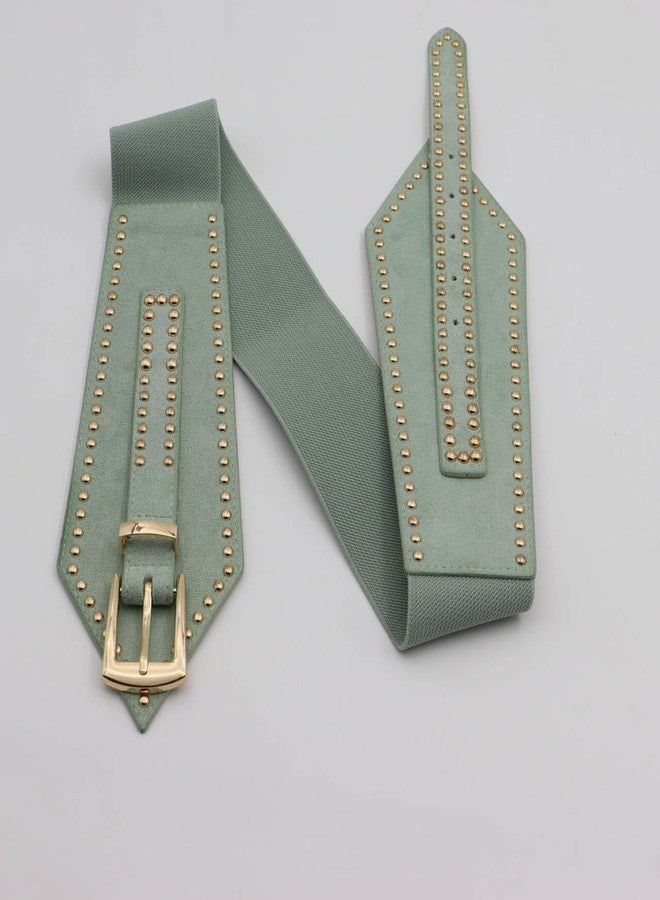ZYALTFDC Women Wide Elastic Belts Chunky Stretchy Thick Belts for Women Dress Retro Cinch Girdle Vintage Waistband, Green, Suit for waist size 32"-43.5" - Image 2