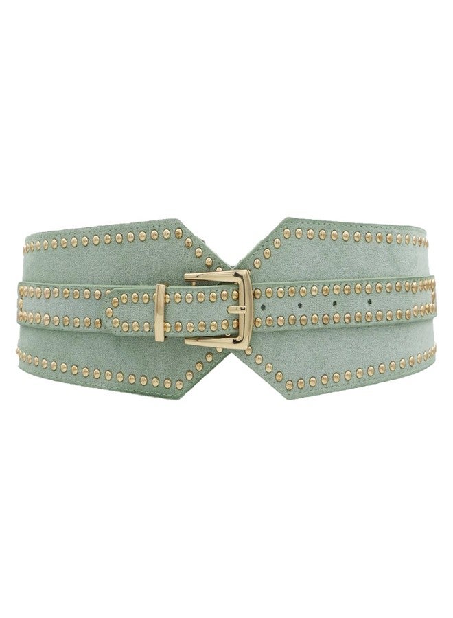 ZYALTFDC Women Wide Elastic Belts Chunky Stretchy Thick Belts for Women Dress Retro Cinch Girdle Vintage Waistband, Green, Suit for waist size 32"-43.5" - Image 1