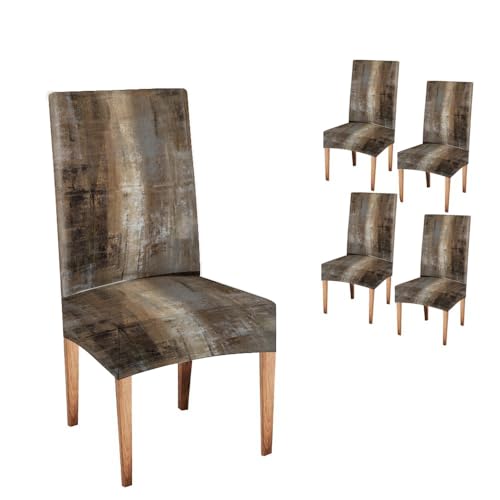 CAPSCEOLL Brown and Grey Chair Covers Dining Chair Slipcover Set of 4 Stretch Parsons Chair Slipcovers Universal Removable Washable Chair Seat Covers Protector for Dining Room Kitchen Hoteland Party - Image 1