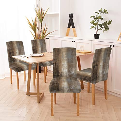 CAPSCEOLL Brown and Grey Chair Covers Dining Chair Slipcover Set of 4 Stretch Parsons Chair Slipcovers Universal Removable Washable Chair Seat Covers Protector for Dining Room Kitchen Hoteland Party - Image 4