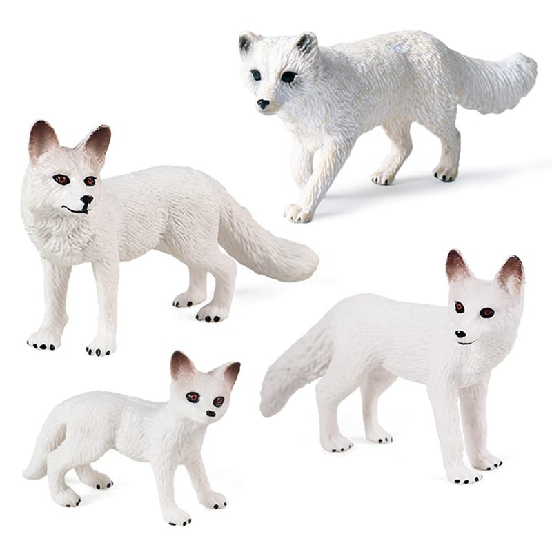 Bbiamsleep 4 Pieces White Fox Animal Figures Mini Animals Set Realistic Arctic Fox Family Figurines for Cake Topper Party Favors Christmas Birthday Supplies - Image 1