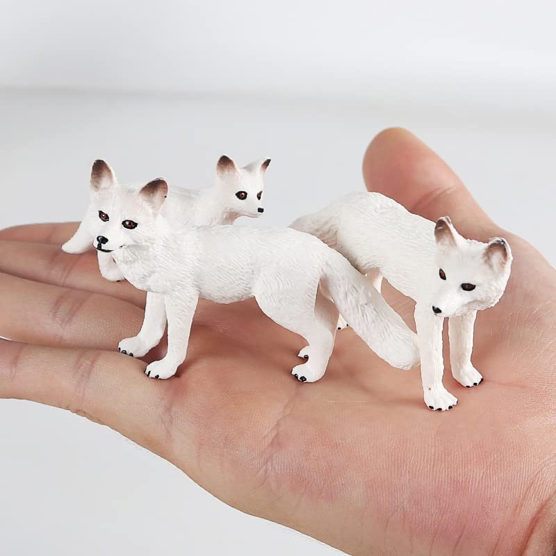 Bbiamsleep 4 Pieces White Fox Animal Figures Mini Animals Set Realistic Arctic Fox Family Figurines for Cake Topper Party Favors Christmas Birthday Supplies - Image 5