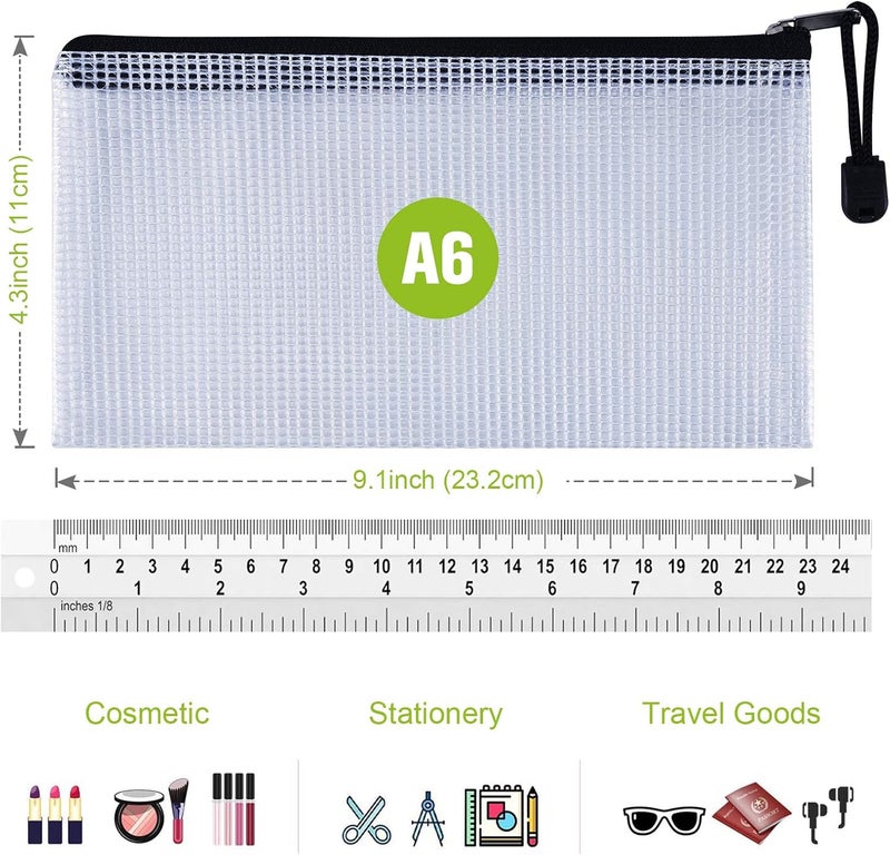 ASTEN Plastic Mesh Zipper Pencil Pouches, 6PCS Waterproof Tear-Resistant Document File Folders, A6 Size Zipper Documents Pouch Document Organizer Bags for School Office Home Travel Storage(9.25×4.25Inch) - Image 2