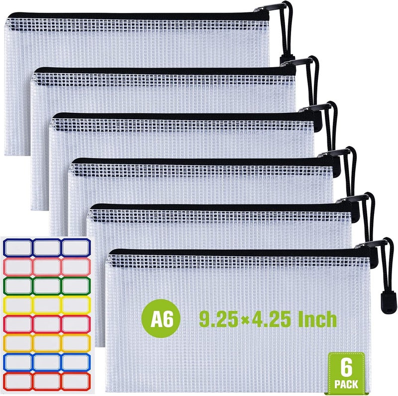 ASTEN Plastic Mesh Zipper Pencil Pouches, 6PCS Waterproof Tear-Resistant Document File Folders, A6 Size Zipper Documents Pouch Document Organizer Bags for School Office Home Travel Storage(9.25×4.25Inch) - Image 1