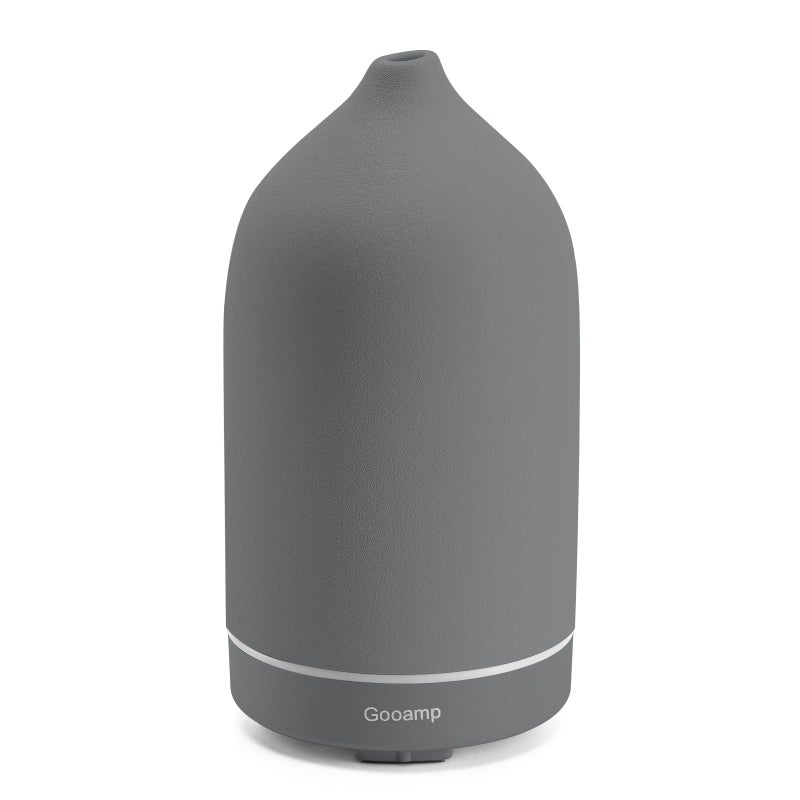Gooamp 200ML Ceramic Essential Oil Diffuser Ultrasonic Aromatherapy Humidifier with 7Color LED Lights Auto ShutOff Grey 1H3H6H Timer Scent for HomeOfficeYoga - Image 2
