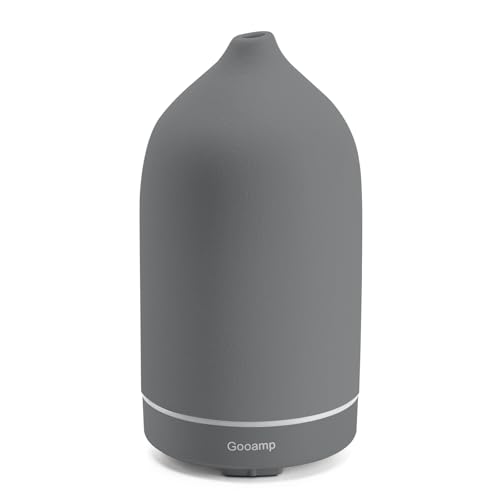 Gooamp 200ML Ceramic Essential Oil Diffuser Ultrasonic Aromatherapy Humidifier with 7Color LED Lights Auto ShutOff Grey 1H3H6H Timer Scent for HomeOfficeYoga - Image 1