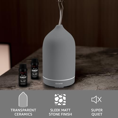 Gooamp 200ML Ceramic Essential Oil Diffuser Ultrasonic Aromatherapy Humidifier with 7Color LED Lights Auto ShutOff Grey 1H3H6H Timer Scent for HomeOfficeYoga - Image 3