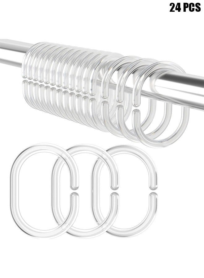 24 PCS Gliding Plastic Shower Curtain Rings Hooks, Curtain Rings Shower Curtain Hooks, Shower Curtain Rings Durable Bathroom Rings, Shower Window Rods(C-Shaped, Transparent) - Image 1