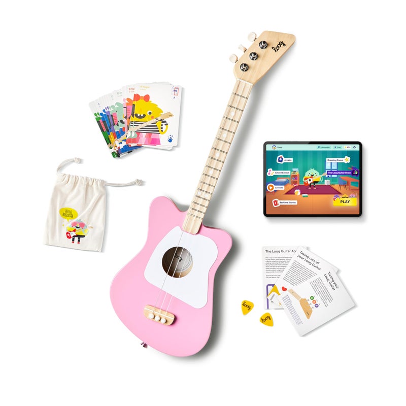 Loog Mini Acoustic kids Guitar for Beginners 3strings Ages 3 Learning app and lessons included