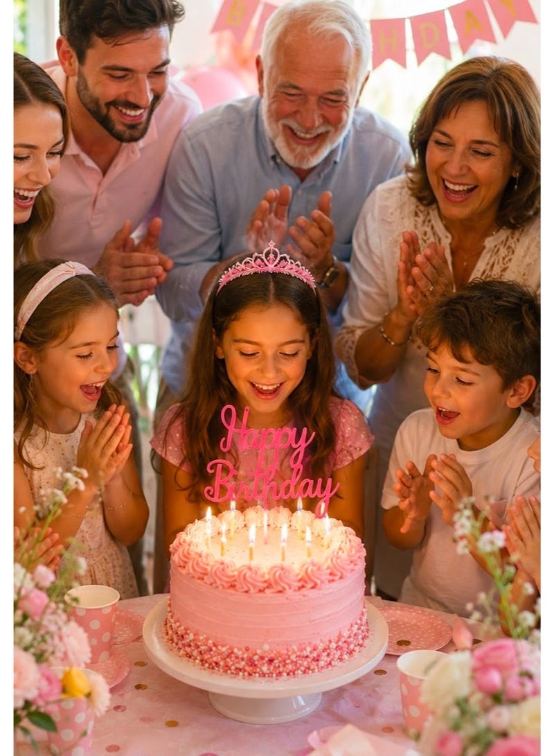 زينة كيك عيد ميلاد، ديكور كعكة قابل لإعادة الاستخدام، مقاس 19 × 16 سم – وردي - Image 4