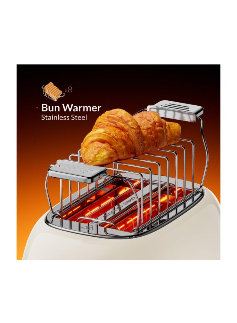 Feller Germany, Retro Style 2-Slice Toaster, 815 W, Stainless Steel, Dust Cover & Foldable Bun Warmer,Defrost, Reheat& Cancel, Metal Crumb Tray, TO290, 2Y Guarantee, UAE Version - Image 3