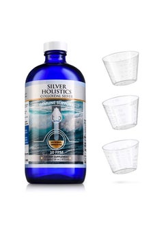 SILVER HOLISTICS Colloidal Silver Liquid 10PPM - Colloidal Silver Bottle with Measuring Cups - Silver Holistics Liquid for Children, Adults, & Pets - Silver Supplement for Immune Support (16 Oz.)