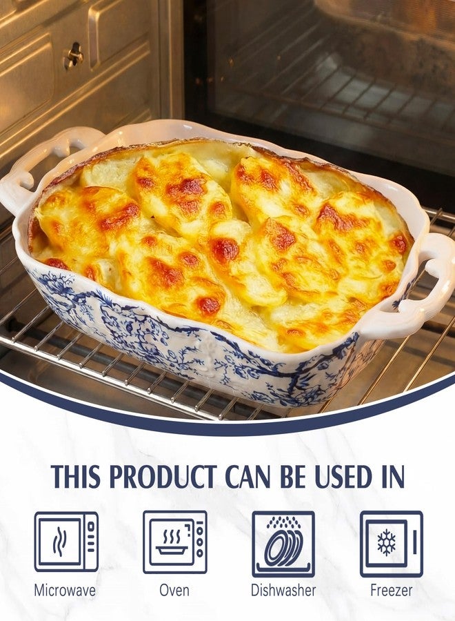 Teecyhooo Vintage Casserole Dish 7.3 x 11.8, Ceramic Baking Dish with Oil Drip Rack, 1.26 Qt Blue and White Roasting Pan with Double Handles, Oven Safe and Durable for Baking, Lasagna, Wedding Gift - Image 4