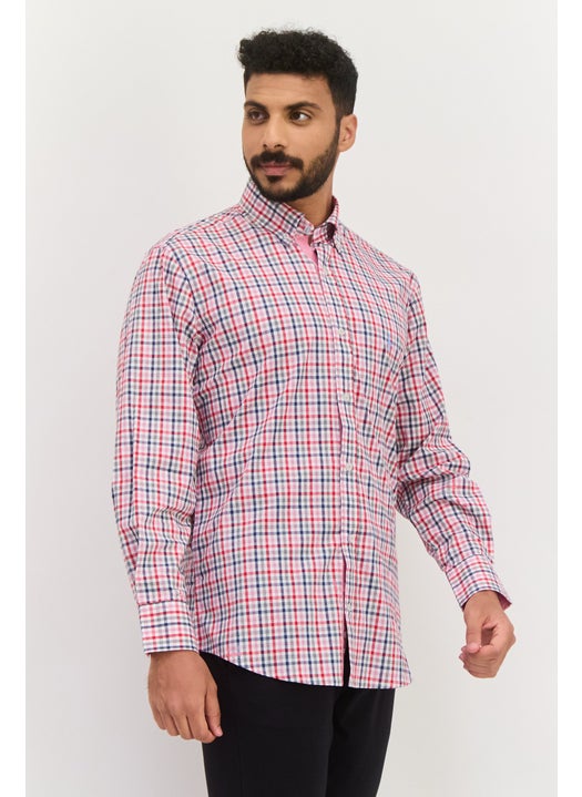 Men Regular Fit Micro Checkered Long Sleeve Casual Shirt, Red Combo