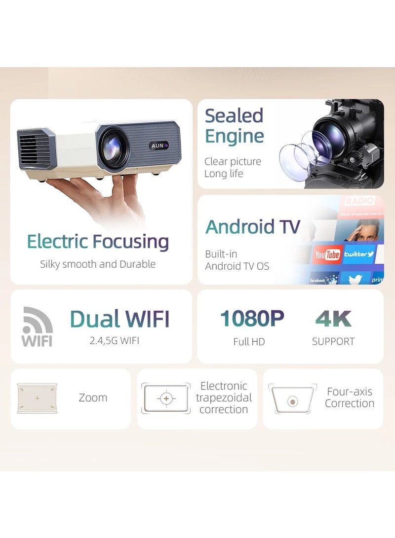 أون جهاز عرض AUN A004 Pro Android محمول بدقة 4K جهاز عرض فيديو سينما منزلية عالي الدقة 1080 بكسل بتركيز كهربائي - Image 2