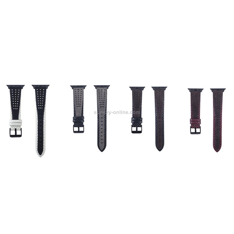 Round Hole Top-grain Leather Wrist Watch Band for Apple Watch Series 7 41mm / 6 & SE & 5 & 4 40mm / 3 & 2 & 1 38mm